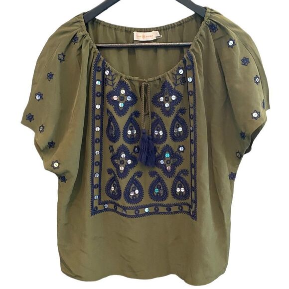 TORY BURCH Silk Top with Sequins and Embroidery Size 2 - Picture 1 of 6